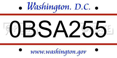 0BSA255 District Of Columbia License Plate