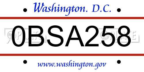 0BSA258 District Of Columbia License Plate