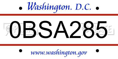 0BSA285 District Of Columbia License Plate