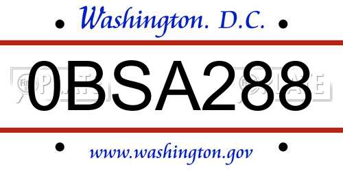 0BSA288 District Of Columbia License Plate