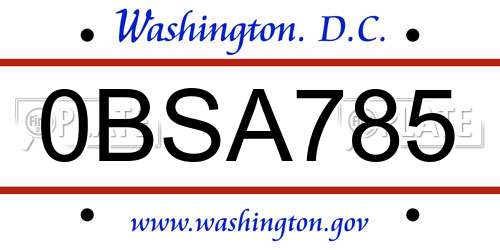 0BSA785 District Of Columbia License Plate