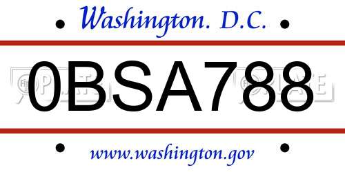 0BSA788 District Of Columbia License Plate
