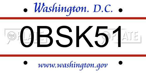 0BSK51 District Of Columbia License Plate