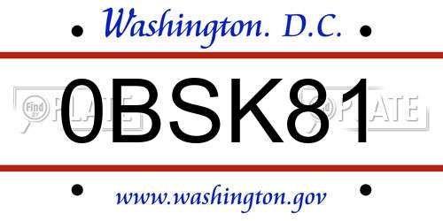 0BSK81 District Of Columbia License Plate