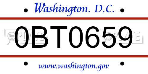 0BT0659 District Of Columbia License Plate