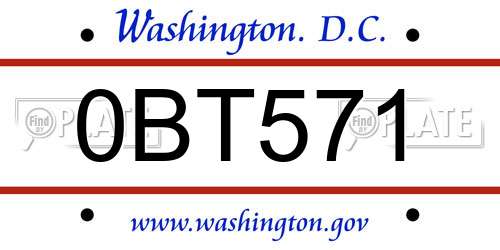 0BT571 District Of Columbia License Plate