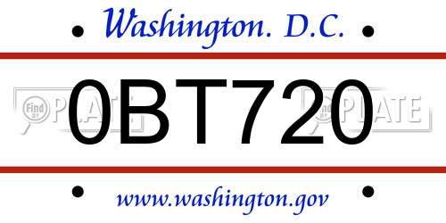 0BT720 District Of Columbia License Plate