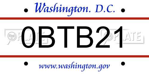 0BTB21 District Of Columbia License Plate