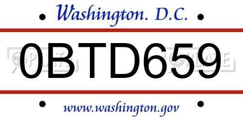 0BTD659 District Of Columbia License Plate