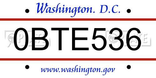 0BTE536 District Of Columbia License Plate