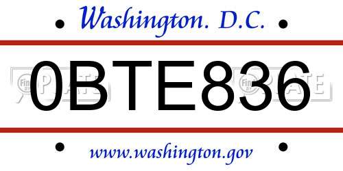 0BTE836 District Of Columbia License Plate