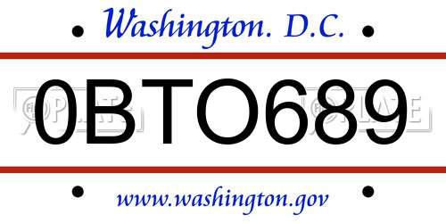 0BTO689 District Of Columbia License Plate