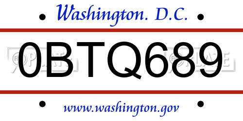 0BTQ689 District Of Columbia License Plate