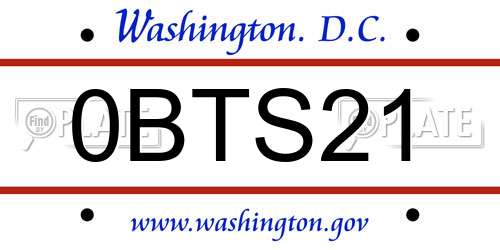 0BTS21 District Of Columbia License Plate