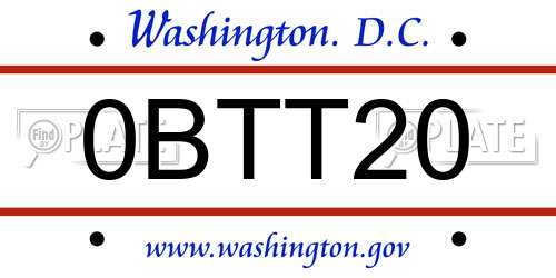 0BTT20 District Of Columbia License Plate