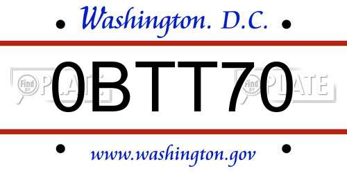 0BTT70 District Of Columbia License Plate