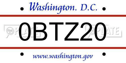 0BTZ20 District Of Columbia License Plate