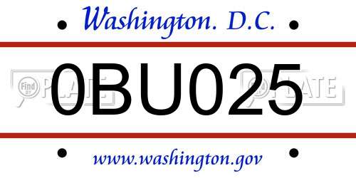 0BU025 District Of Columbia License Plate