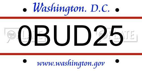 0BUD25 District Of Columbia License Plate
