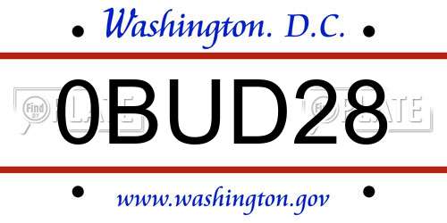 0BUD28 District Of Columbia License Plate