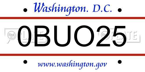 0BUO25 District Of Columbia License Plate
