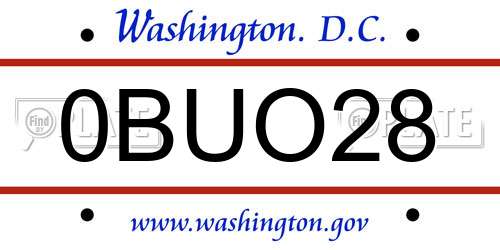 0BUO28 District Of Columbia License Plate