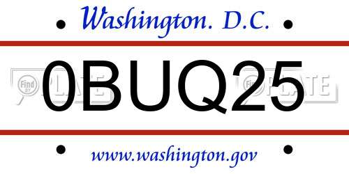 0BUQ25 District Of Columbia License Plate