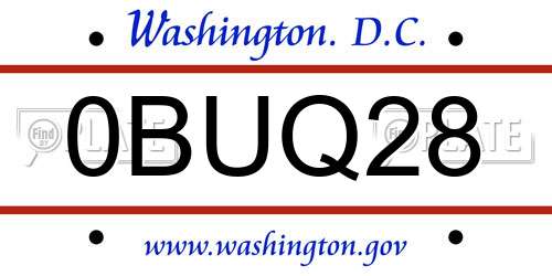 0BUQ28 District Of Columbia License Plate