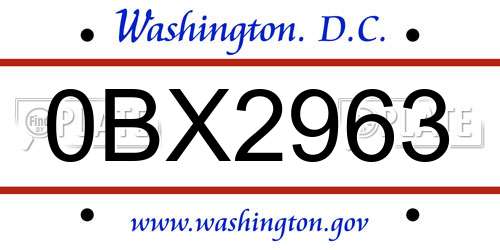 0BX2963 District Of Columbia License Plate