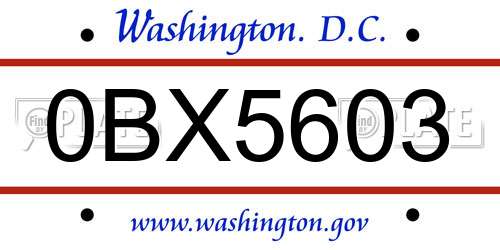 0BX5603 District Of Columbia License Plate