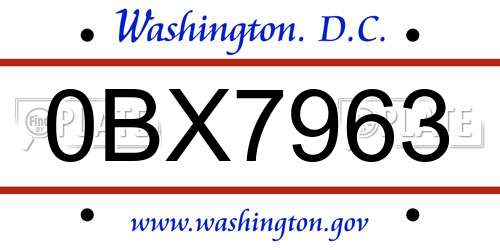 0BX7963 District Of Columbia License Plate