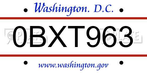0BXT963 District Of Columbia License Plate