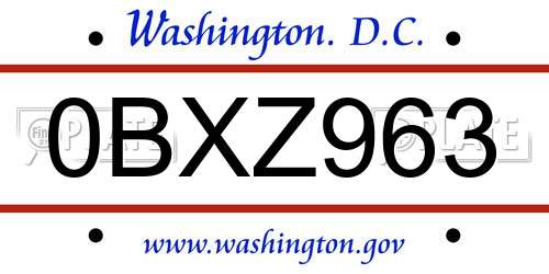 0BXZ963 District Of Columbia License Plate