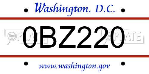 0BZ220 District Of Columbia License Plate