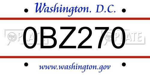 0BZ270 District Of Columbia License Plate