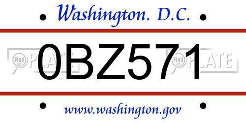 0BZ571 District Of Columbia License Plate