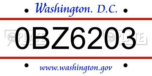 0BZ6203 District Of Columbia License Plate