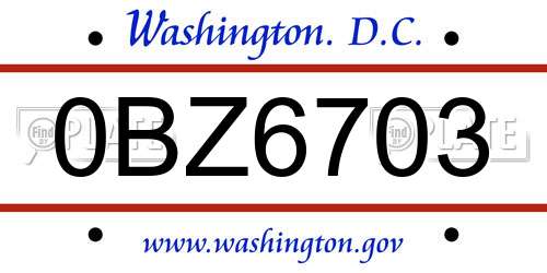 0BZ6703 District Of Columbia License Plate