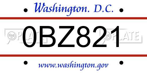 0BZ821 District Of Columbia License Plate