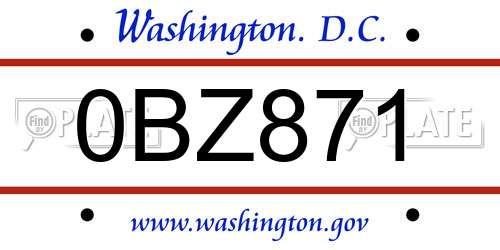 0BZ871 District Of Columbia License Plate