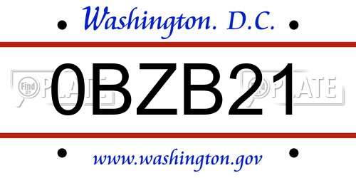 0BZB21 District Of Columbia License Plate