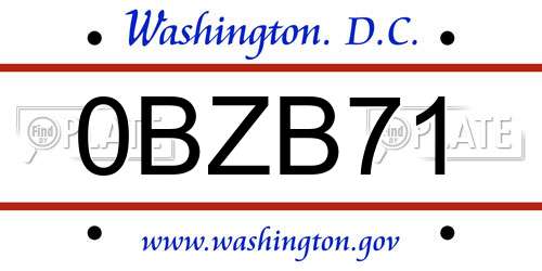 0BZB71 District Of Columbia License Plate