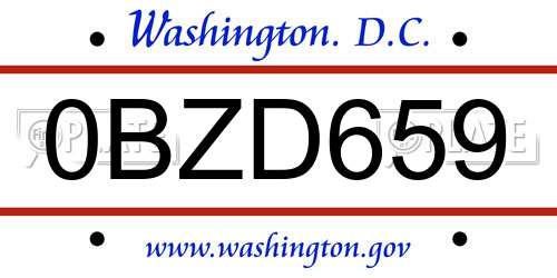 0BZD659 District Of Columbia License Plate