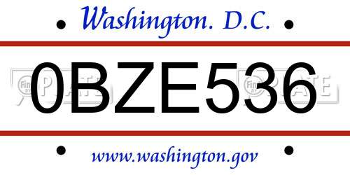 0BZE536 District Of Columbia License Plate