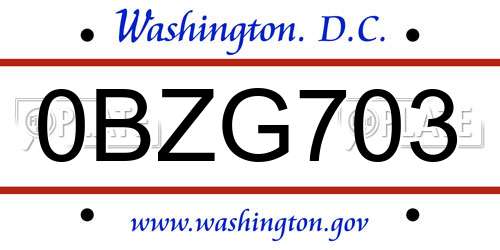 0BZG703 District Of Columbia License Plate