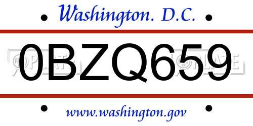 0BZQ659 District Of Columbia License Plate