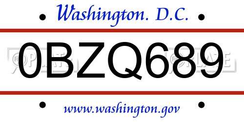 0BZQ689 District Of Columbia License Plate
