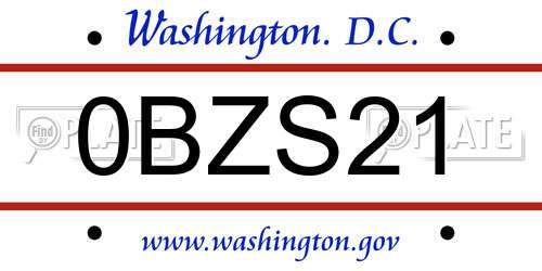 0BZS21 District Of Columbia License Plate
