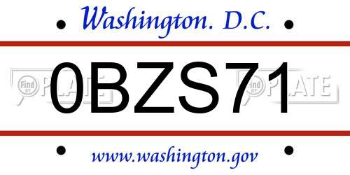 0BZS71 District Of Columbia License Plate