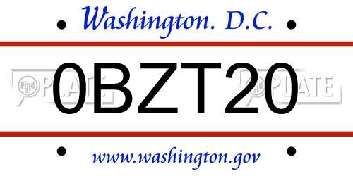 0BZT20 District Of Columbia License Plate